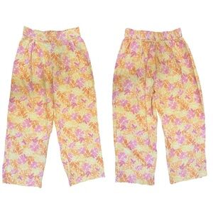 Lulu's Yellow Orange Pink Tropical Flower Print Linen Blend Wide Leg Pants Small